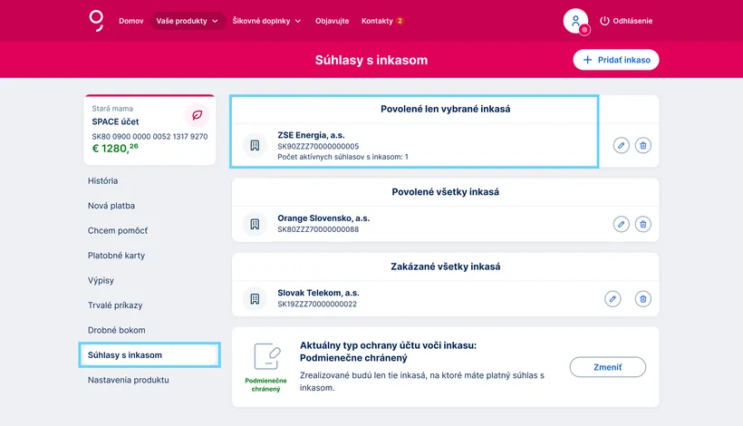 výber inkasa na úpravu web