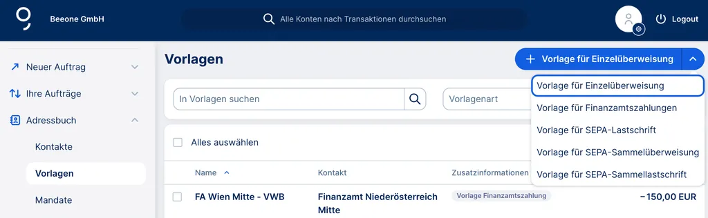 Vorlage über das Adressbuch erstellen