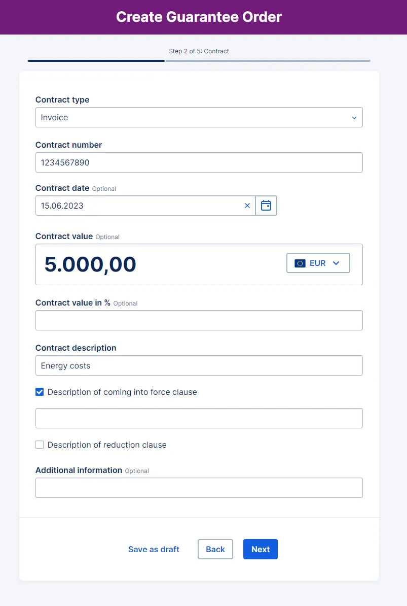 Step 2 to create a guarantee order