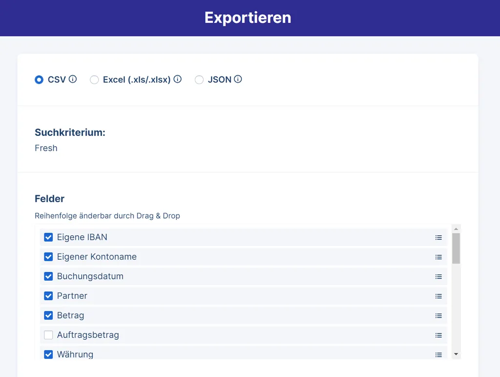Export von Suchergebnissen