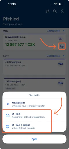 Domácí platba v levém menu
