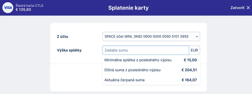 výber sumy na splatenie app