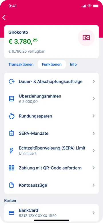 Funktionen - Limit für Echtzeit-Überweisungen (SEPA)