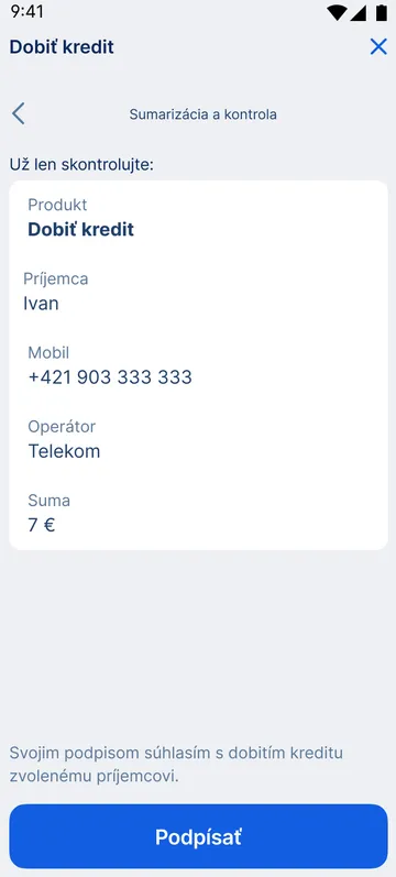 podpísanie pokynu na dobitie