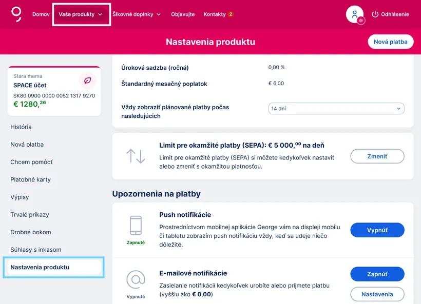 nastavenie produktov