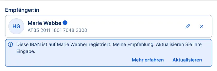 Verification of Payee / Empfängerüberprüfung - Name ähnlich aber nicht dasselbe