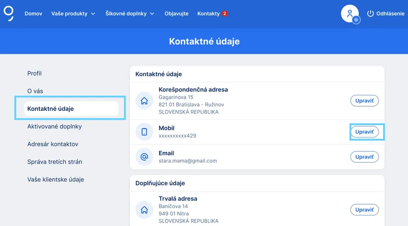 zmena mobilného kontaktu