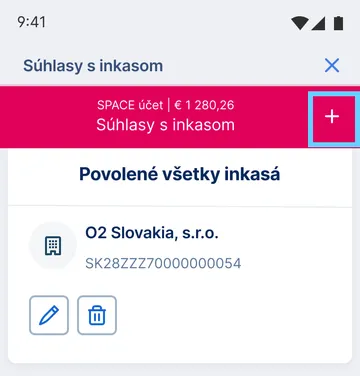 nový príkaz na inkaso