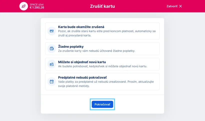 zrušenie karty web