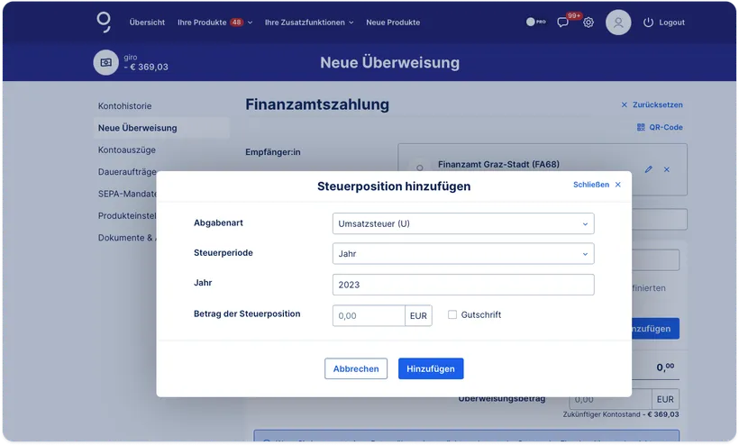 Steuerpositionen hinzufügen