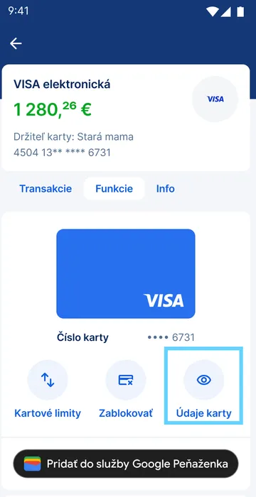 Tlačíslo Údaje karty