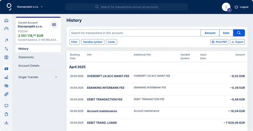 Transaction history