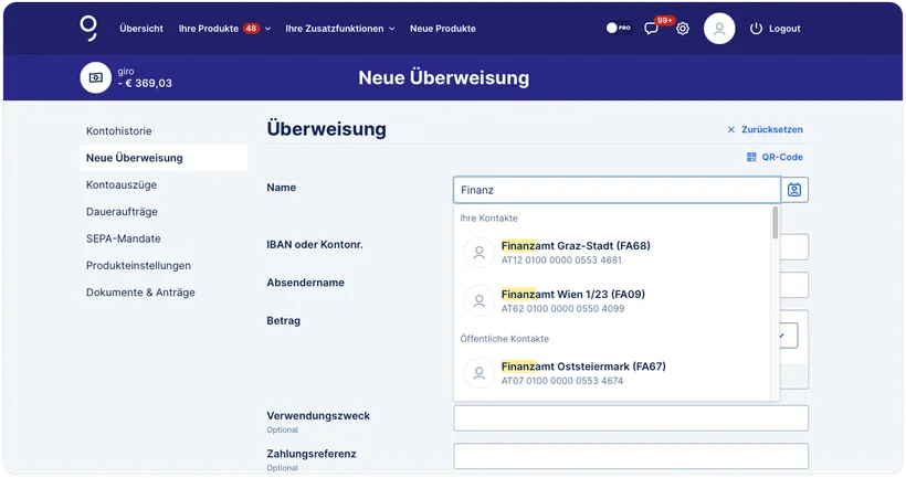 Neue Überweisung