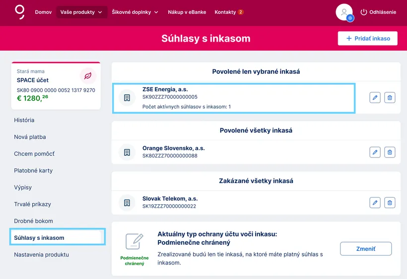 výber inkasa na úpravu web
