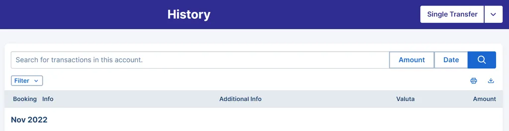 Export of transaction history