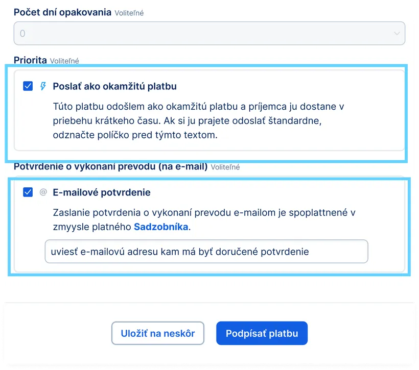 zvolenie e-mailového potvrdenia