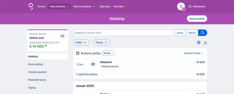 prehľad čakajúcih príkazov na účte