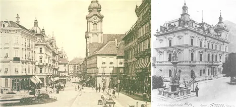 Alte Ansichten der Sparkassengebäude in Graz und Bad Aussee