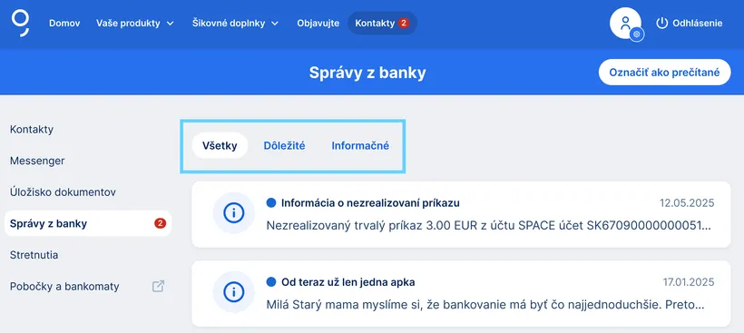 správy z banky web