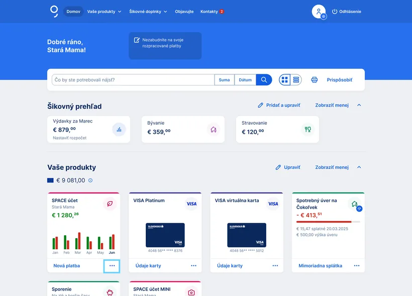 tri bodky na kachličke účtu