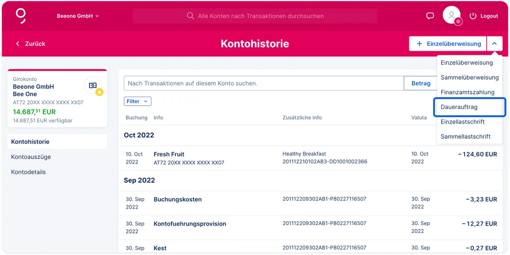 Abschöpfungsauftrag erstellen