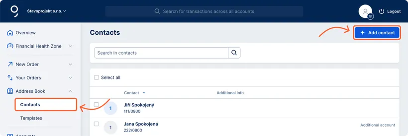 Creation of a new contact