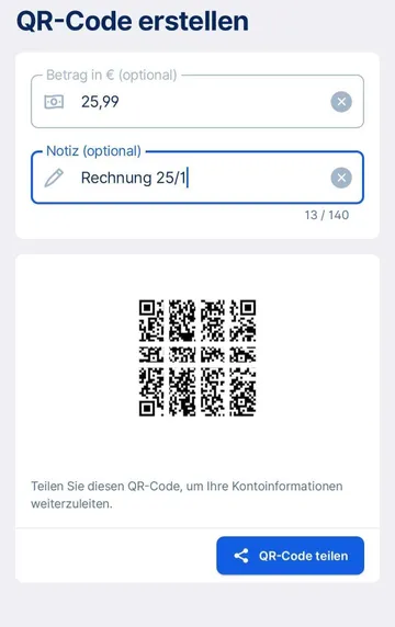 QR-Code in Girokontofunktionen