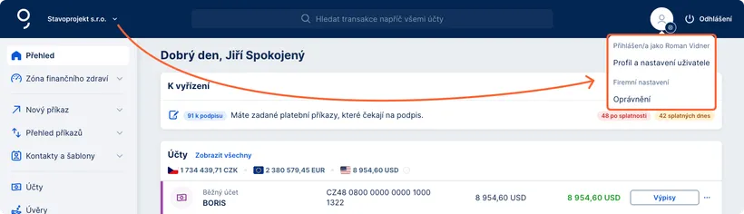 Přesun nastavení oprávnění 