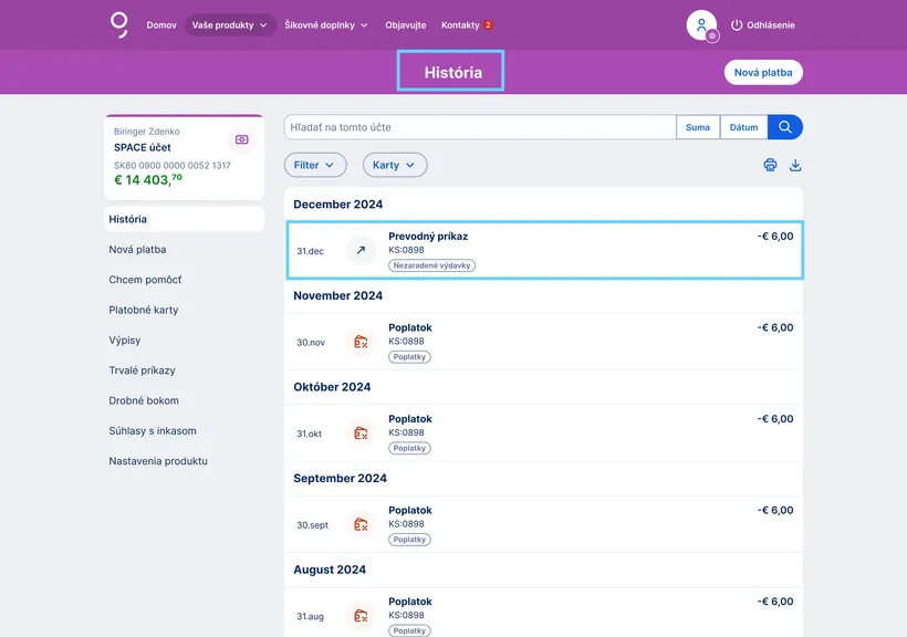 prehľad zrealizovaných platieb web