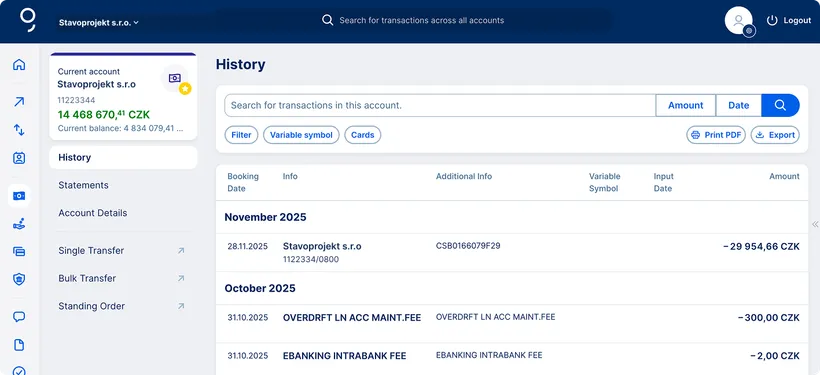 The search bar for the transaction search within an account