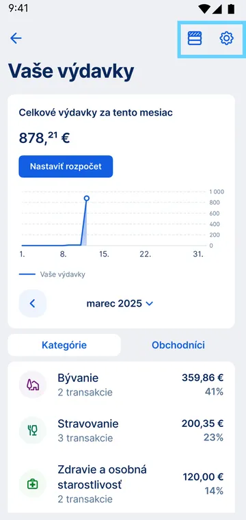 nastavenie výdavkoy app