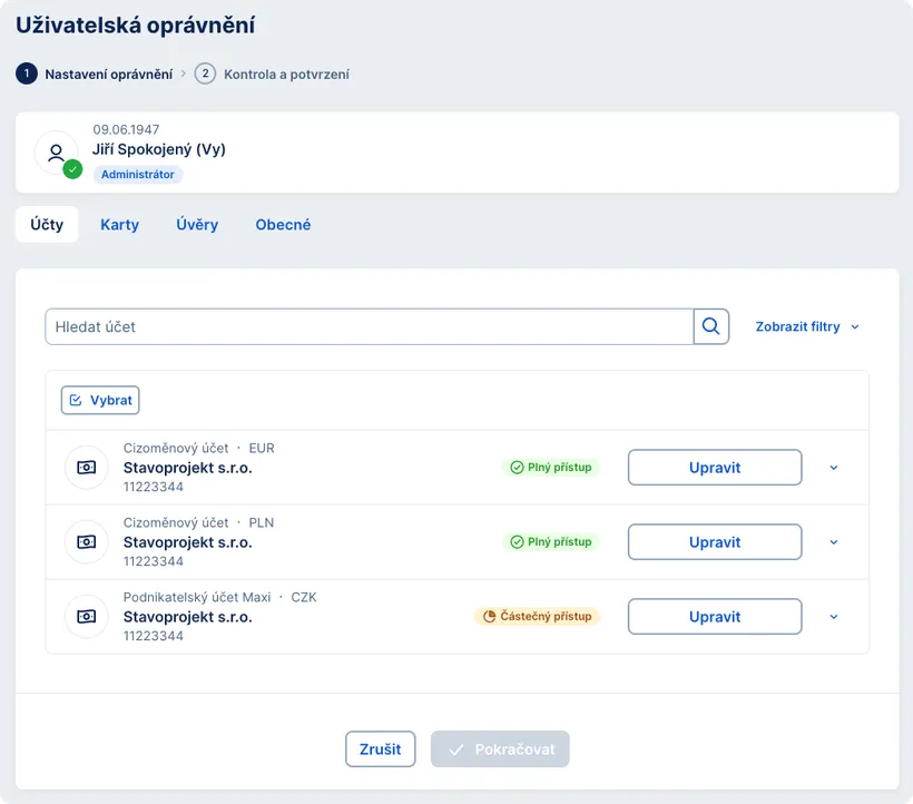 Detailní nastavení oprávnění
