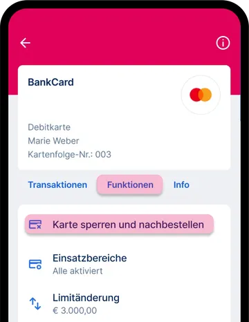 Screen auf dem Debitkarte in George einsehen wird