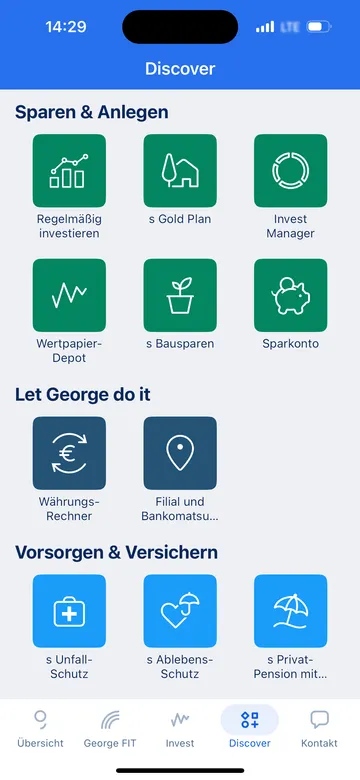 Sparen & Anlegen in Discover: George App