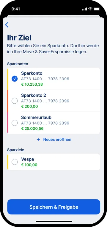 Move & Save: Select an target account for your Move & Save transactions