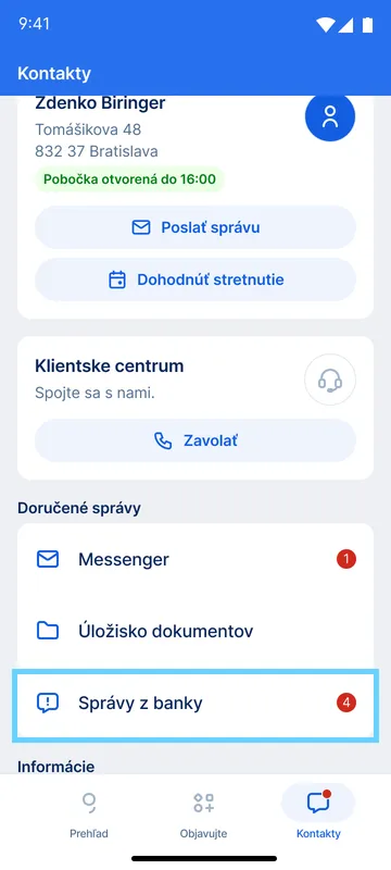 správy z banky app