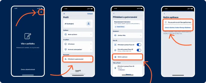 Návod na změnu režimu mobilní aplikace