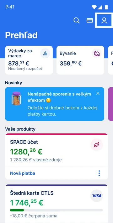 hlavný prehľad v aplikácii