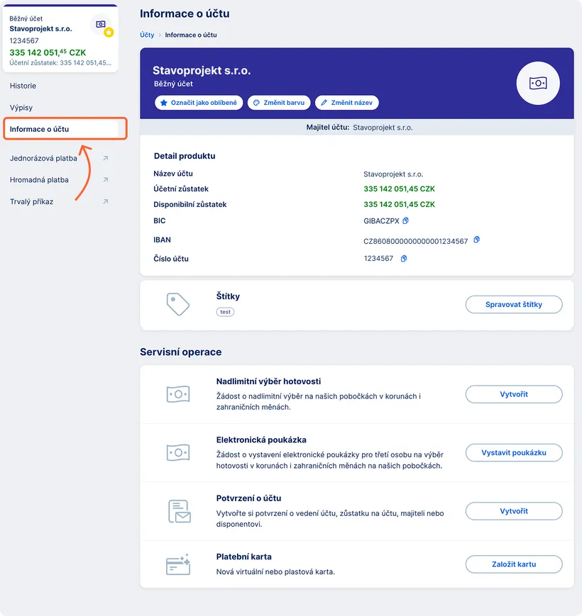 Detailní informace o účtu