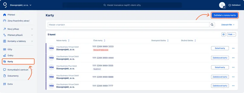 Žádost o platební kartu