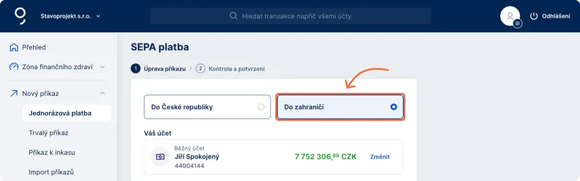Přepnutí platby na zahraničí v platebním formuláři