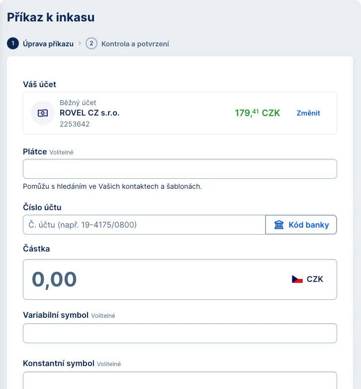 Detail příkazu k inkasu