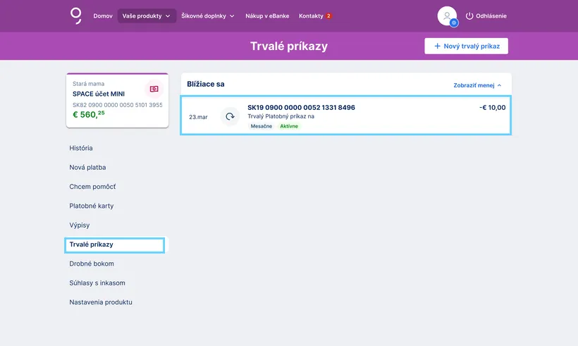 Výber trvalého príkazu