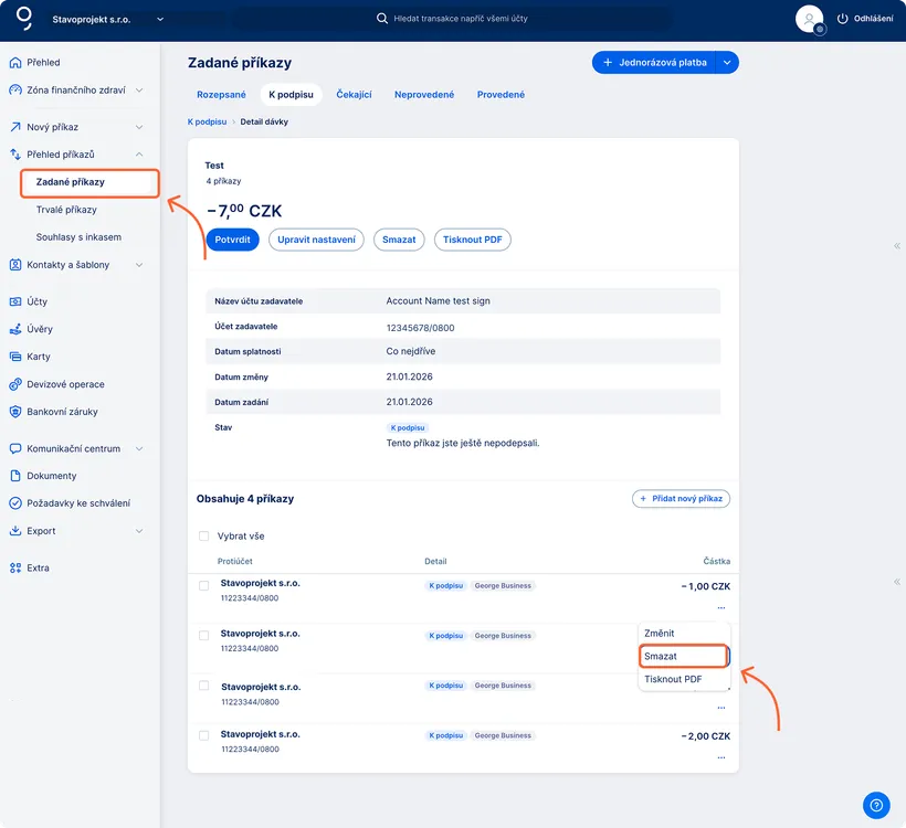 Smazání jednoho příkazu