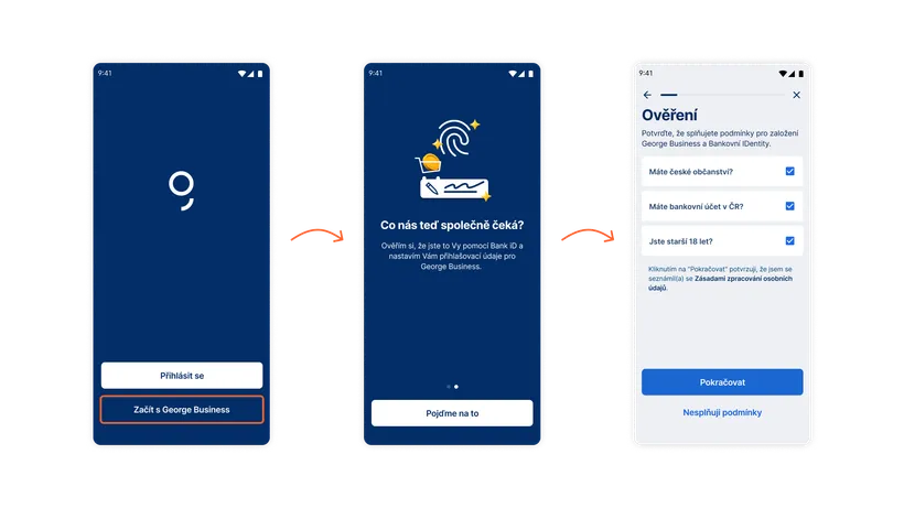 Začít s George Business a potvrzení podmínek