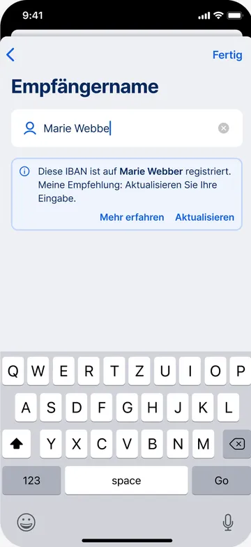Verification of Payee / Empfängerüberprüfung - Name ähnlich aber nicht dasselbe