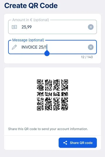 QR Code in current acount functions