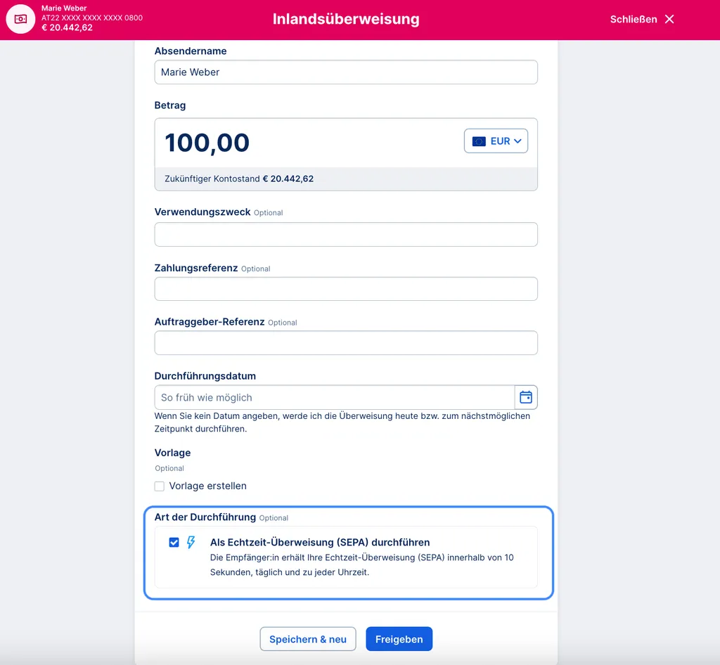 Echtzeit-Überweisung (SEPA)