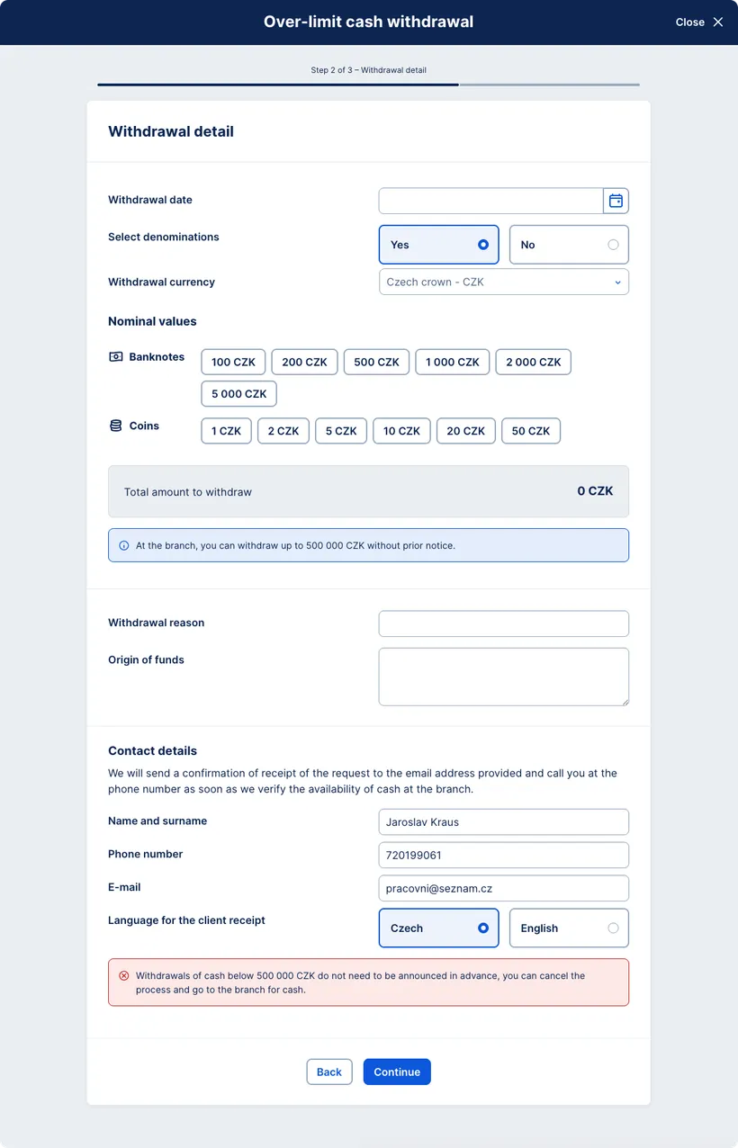 Details of a over-limit withdrawal