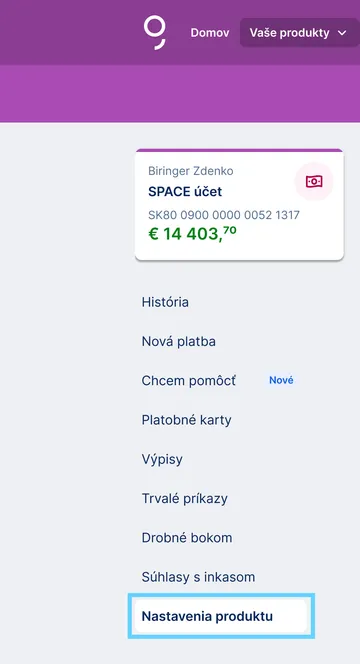 nastavenia produktu